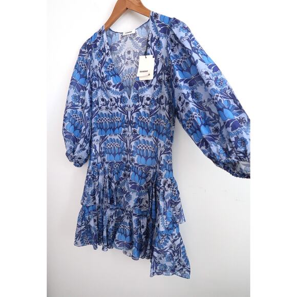 SANDRO PARIS Linen Blend Floral Tiered Mini Dress Net-A-Porter 38 6 M $520 - Picture 5 of 14